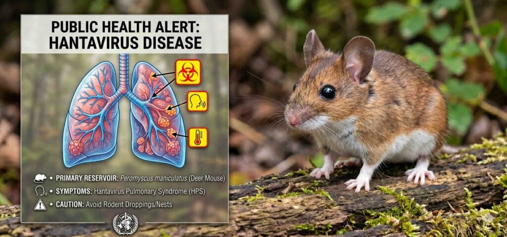 Deer mouse in natural habitat, the primary carrier of Hantavirus responsible for Hantavirus Pulmonary Syndrome (HPS)