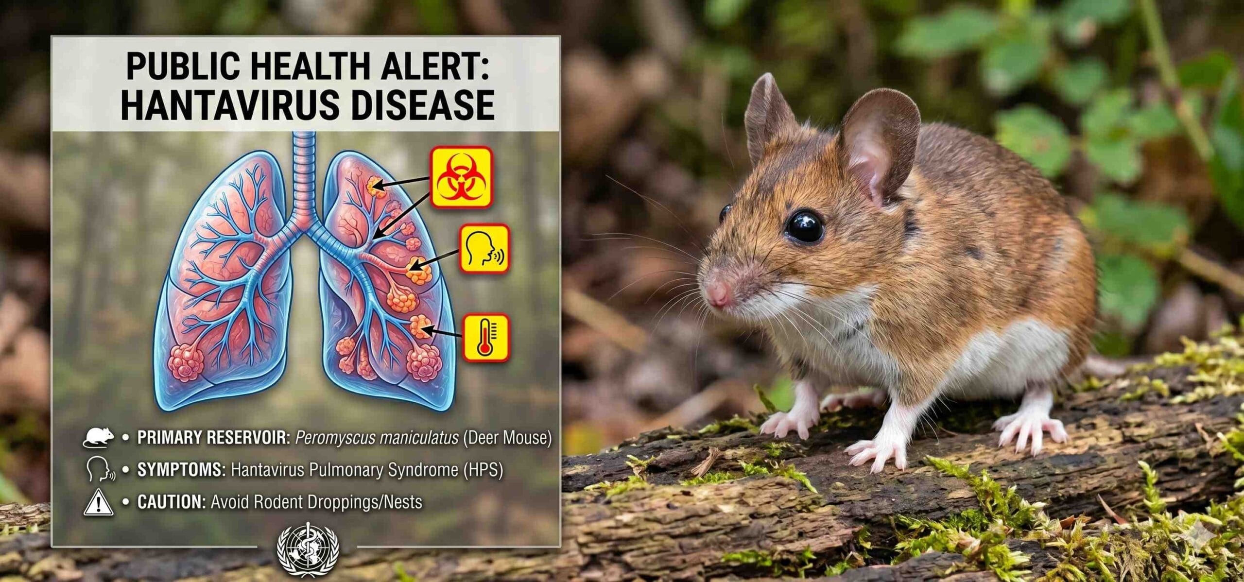 Deer mouse in natural habitat, the primary carrier of Hantavirus responsible for Hantavirus Pulmonary Syndrome (HPS)