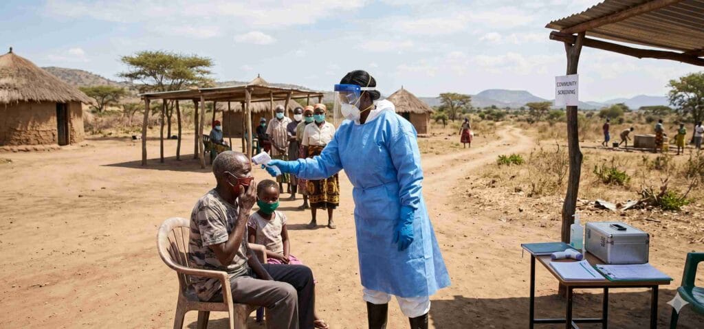 Africa CDC health worker in PPE responding to Ebola outbreak in Ituri province, Democratic Republic of Congo