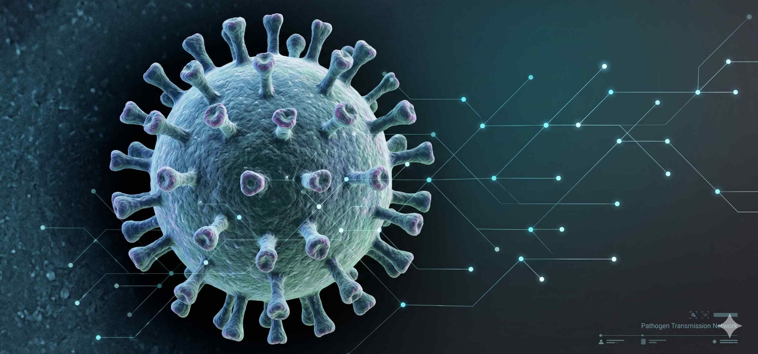 A conceptual illustration of disease transmission pathways and infectious agent spread, symbolising the study of communicable disease epidemiology.